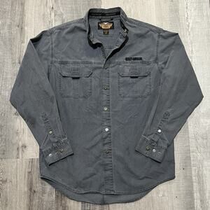 VTG Harley Davidson Heavy Canvas Snap Front Motorcycle Mechanic Biker Shirt M